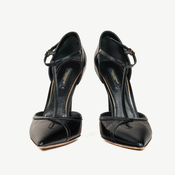 Dolce & Gabbana Black Patent Leather T-Strap Heels - Picture 2 of 11